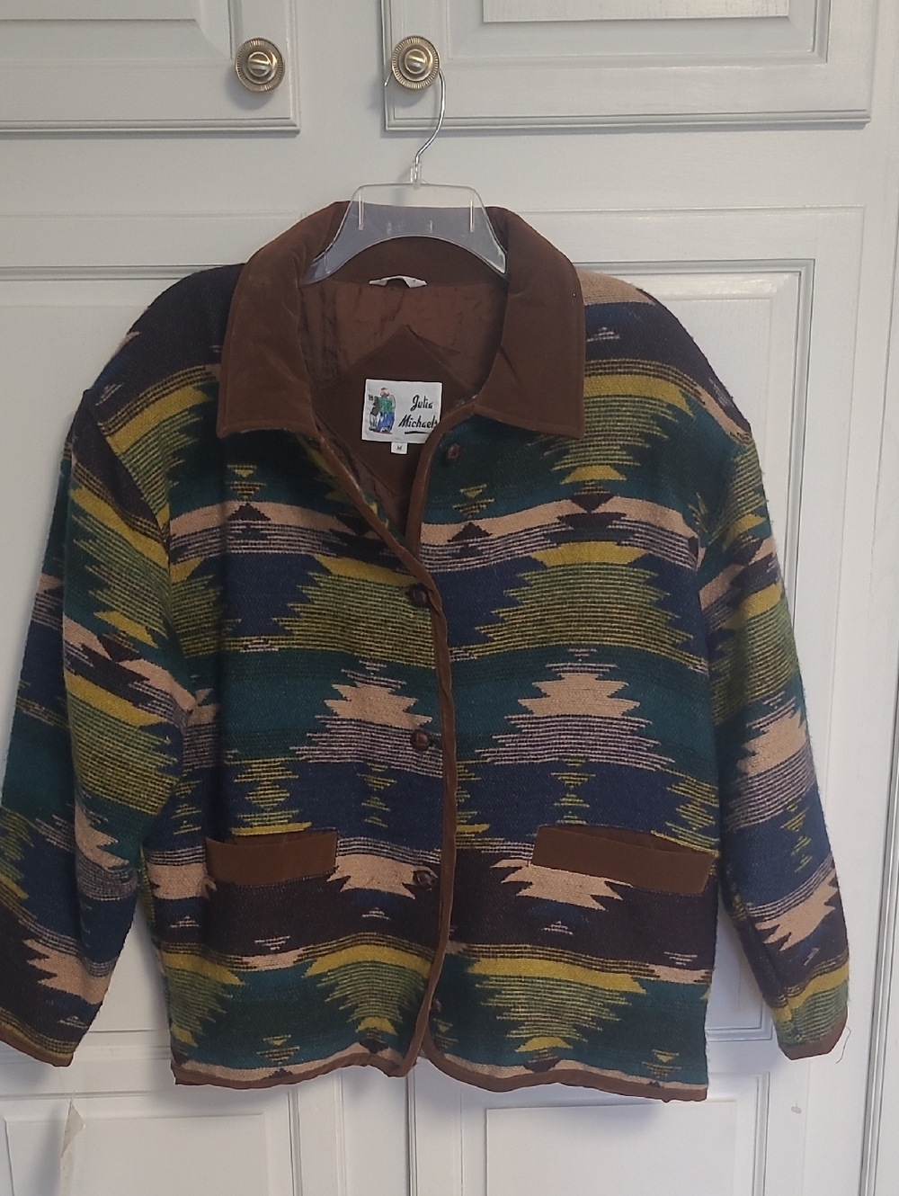 NWT Vintage Julia Michaels Brown Collared Aztec Patterned Jacket
